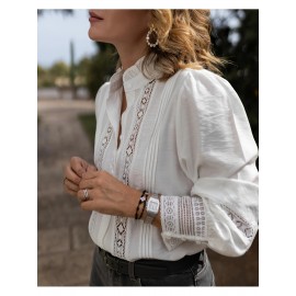 Plus Size, Women's Elegant Blouse - Formal & Everyday Chic Shirt with Lace-like pattern, Non-Stretch Fabric for Office, Wedding, Party - All-Season White Blouse for Women, Office Attire, Nontransparent Fabric