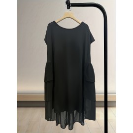 Plus Size, Black plus size waist-cinching asymmetrical luxury loose oversized ultra long Women's waist-cinching shirt