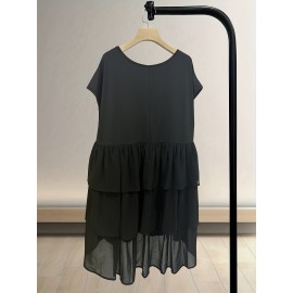 Plus Size, Black plus size waist-cinching asymmetrical luxury loose oversized ultra long Women's waist-cinching shirt