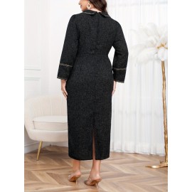 Plus Size, New Autumn Winter Middle East Directional Elegant Temperament Double-breasted Design Dress Plus Size