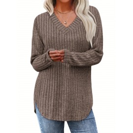 Plus Size, 3pcs Women's Oversized Sweater Set - All-Season V-Neck Sweaters in Beige/, Grey & Dark Brown - Loose-Fit Tunic Tops (Casual to Formal) - Machine Washable Cozy Knitwear for Fall Winter Layering