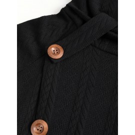 Plus Size, Plus Size Women's High Neck Asymmetrical Button-Front Long Sleeve Top - Stretch Fabric, Machine Washable, Solid Black Casual Chic Fall Winter Tops, Seasonal Wardrobe Staple, Stylish Knitwear, Quality Stitching, Button Front Blouse, Stylish Wardrobe Essential