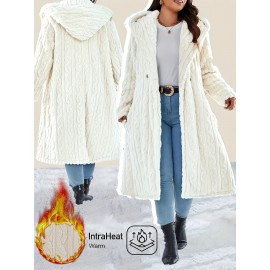 [Plus Size | Plush Hooded] Plus Size Women's Plush Hooded Winter Coat | Long Jacket with Hood, Thick Outerwear, Machine Washable & Wrinkle-Resistant White/Beige, Elegant Collar for Cold Weather (Autumn/Winter) - Coat for Tall Women