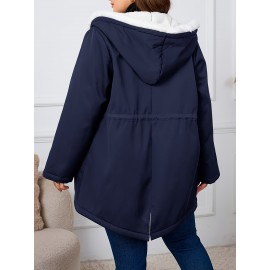 Plus Size, Women's Oversized Elegant Hooded Winter Coat - Heavyweight Full-Length Winter Jacket with Golden-Tone Hardware, Machine Washable Long Sleeve Trench Coat with Pockets for Fall & Winter, Plus Size Available (Solid Black) - Casual to Formal Outerwear