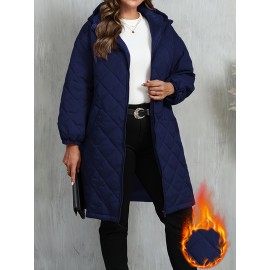Plus Size, Women's Oversized Elegant Hooded Full-Zip Windproof Winter Coat - Heavy-Duty Warm Outer Jacket with Full-Length Zipper, Machine Washable & All-Season Pockets - Navy Blue/Black/Other Colors Available - Plus Size Available - Stylish Winter Outerwear with Hood, Solid Color Design, and Functional Pockets for Casual or Formal Wear, Plus Size Winter Jacket for Women, Winter Clothes for Women Plus Size, Jacket for Women Winter, Women Winter Jacket Plus Size,