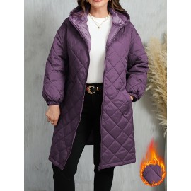 Plus Size, Women's Oversized Elegant Hooded Full-Zip Windproof Winter Coat - Heavy-Duty Warm Outer Jacket with Full-Length Zipper, Machine Washable & All-Season Pockets - Navy Blue/Black/Other Colors Available - Plus Size Available - Stylish Winter Outerwear with Hood, Solid Color Design, and Functional Pockets for Casual or Formal Wear, Plus Size Winter Jacket for Women, Winter Clothes for Women Plus Size, Jacket for Women Winter, Women Winter Jacket Plus Size,