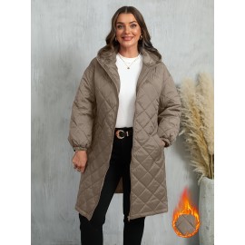 Plus Size, Women's Oversized Elegant Hooded Full-Zip Windproof Winter Coat - Heavy-Duty Warm Outer Jacket with Full-Length Zipper, Machine Washable & All-Season Pockets - Navy Blue/Black/Other Colors Available - Plus Size Available - Stylish Winter Outerwear with Hood, Solid Color Design, and Functional Pockets for Casual or Formal Wear, Plus Size Winter Jacket for Women, Winter Clothes for Women Plus Size, Jacket for Women Winter, Women Winter Jacket Plus Size,