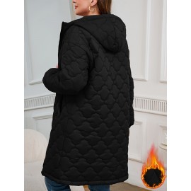 Plus Size, Elegant Quilted Square Flower Zip-Up Hooded Coat - Burgundy All-Season Machine Washable Outerwear with Zipper Closure & Hooded Design, Casual Wear, Sophisticated Style, Finish, Lightweight Layering, Stylish Jacket, Durable Fabric, Zip Front Jacket, Casual Attire
