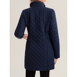 Plus Size, Women's Elegant Quilted Padded Jacket with Stand-Collar - Lightweight Warm Coat for Spring, Fall & Winter, Soft Quilting, Machine Washable Solid Color Outerwear (No bulk under the coat) - Casual to Dress for /Special Events - In Stock