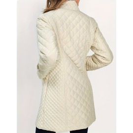 Plus Size, Women's Elegant Quilted Padded Jacket with Stand-Collar - Lightweight Warm Coat for Spring, Fall & Winter, Soft Quilting, Machine Washable Solid Color Outerwear (No bulk under the coat) - Casual to Dress for /Special Events - In Stock