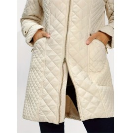 Plus Size, Women's Elegant Quilted Padded Jacket with Stand-Collar - Lightweight Warm Coat for Spring, Fall & Winter, Soft Quilting, Machine Washable Solid Color Outerwear (No bulk under the coat) - Casual to Dress for /Special Events - In Stock