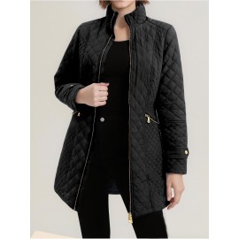 Plus Size, Women's Elegant Quilted Padded Jacket with Stand-Collar - Lightweight Warm Coat for Spring, Fall & Winter, Soft Quilting, Machine Washable Solid Color Outerwear (No bulk under the coat) - Casual to Dress for /Special Events - In Stock