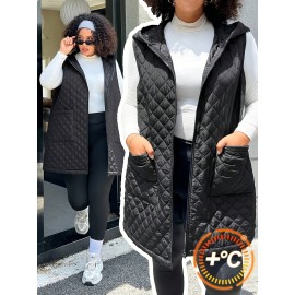 Plus Size, Plus-size Women's black mid-length vest coat, suitable for winter