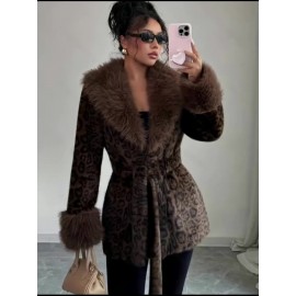 [Elegant Leopard Print] Elegant Leopard Print | Plus Size Winter Coat | Faux Fur Jacket with Fluffy Lining, Windproof, Warm & Stylish for Dates, Shopping, Travel, and Weddings