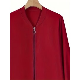 Elegant V-Neck Long Solid Color Cardigan for Women - Chic Non-Stretch Fabric, Perfect for All Seasons, Stylish Pink Blazer with Ribbed Cuffs and Hem