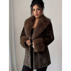 [Elegant Leopard Print] Elegant Leopard Print | Plus Size Winter Coat | Faux Fur Jacket with Fluffy Lining, Windproof, Warm & Stylish for Dates, Shopping, Travel, and Weddings